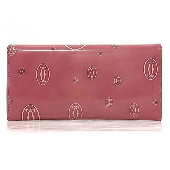 Cartier Bi-fold Long Wallet Pink Happy Birthday L3000951 Leather Flap 2C Moti... - Picture 3 of 11